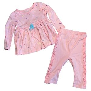 Pink matching set. Long sleeve shirt with stretch leggings. Size 3-6 months